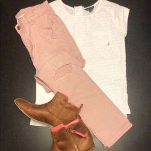 Girls top & pink jean brown bootie set